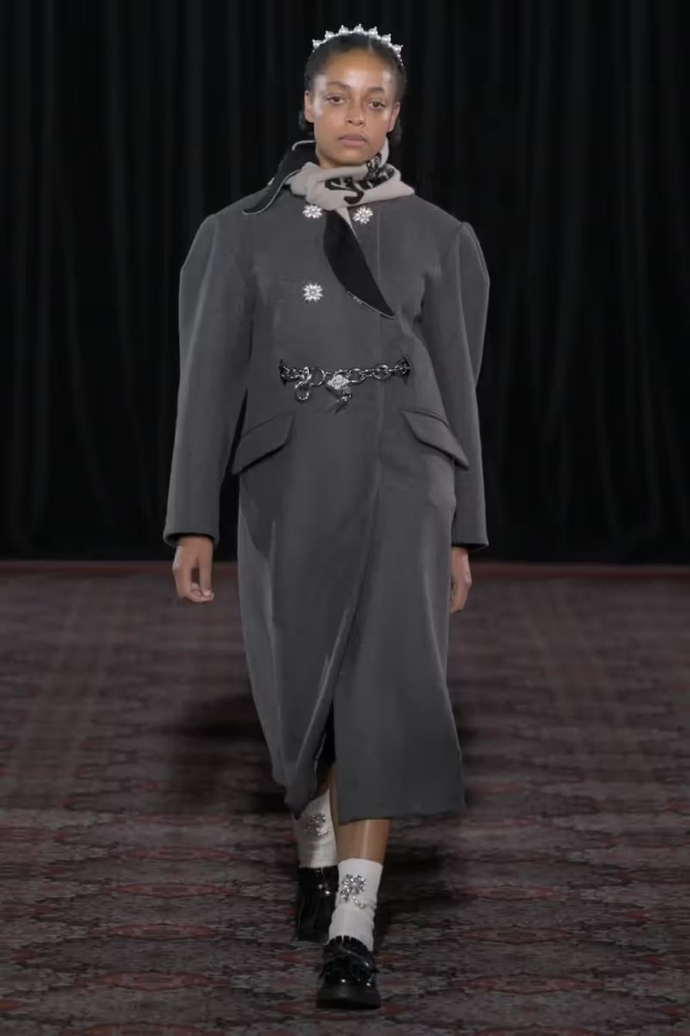 시몬로샤 25fw 비즈 그래픽 캐시미어 스카프/오트밀 상품이미지6