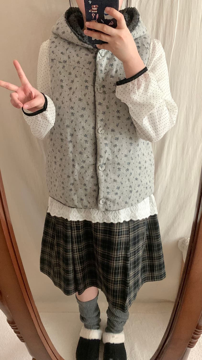 잔꽃 양털 후드 조끼 상품이미지2