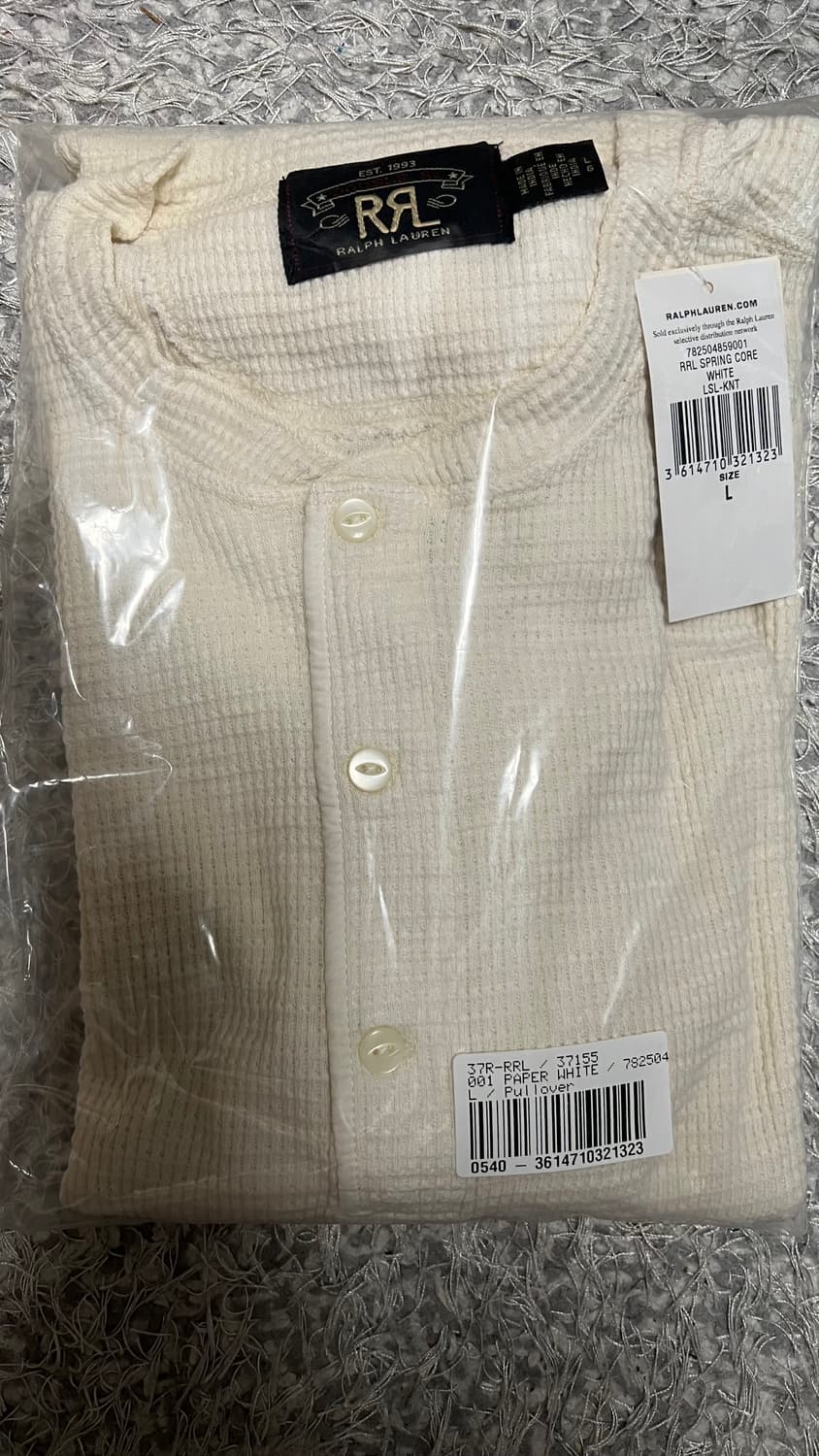 RRL 더블알엘 와플니트 코튼 헨리넥 화이트 L 상품이미지2