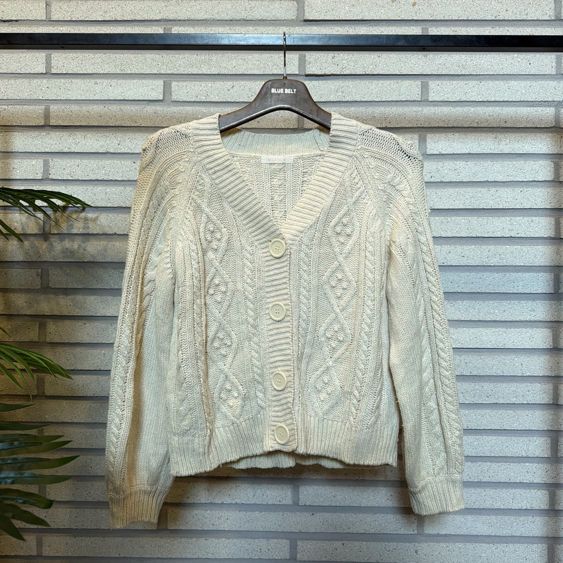 JPN VINTAGE 빅버튼 아란 니트가디건 케이블 패턴 볼륨 디테일 상품이미지2