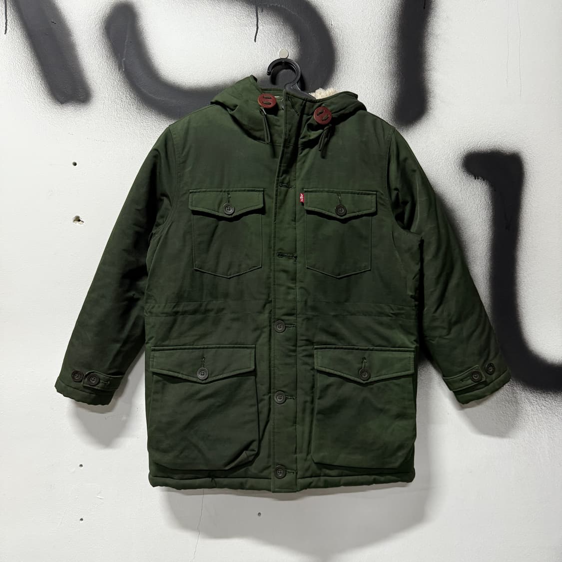 리바이스 리프 패턴 플리스 후드 파카 카키 상품이미지1