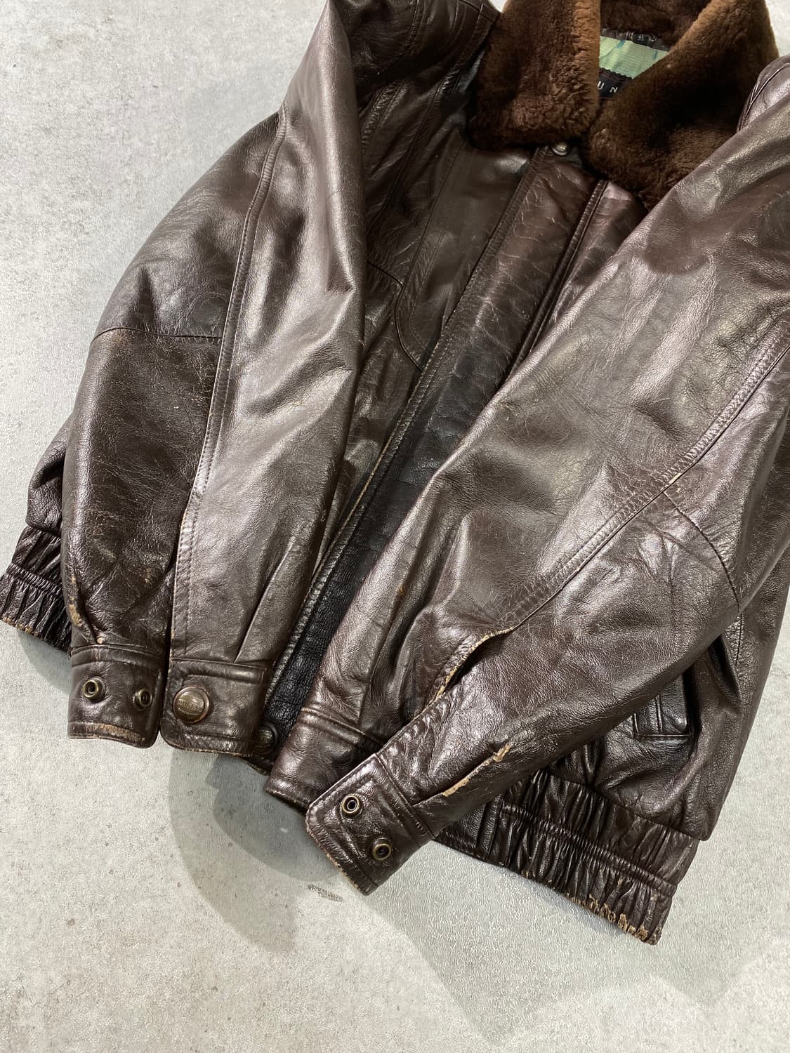 [95] 90s Hunky 브라운 양가죽 레더 봄버자켓 상품이미지5