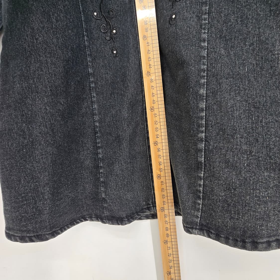 일본 빈티지 블랙 데님 스톤 장식 꽃 자수 반팔 남방 상품이미지5