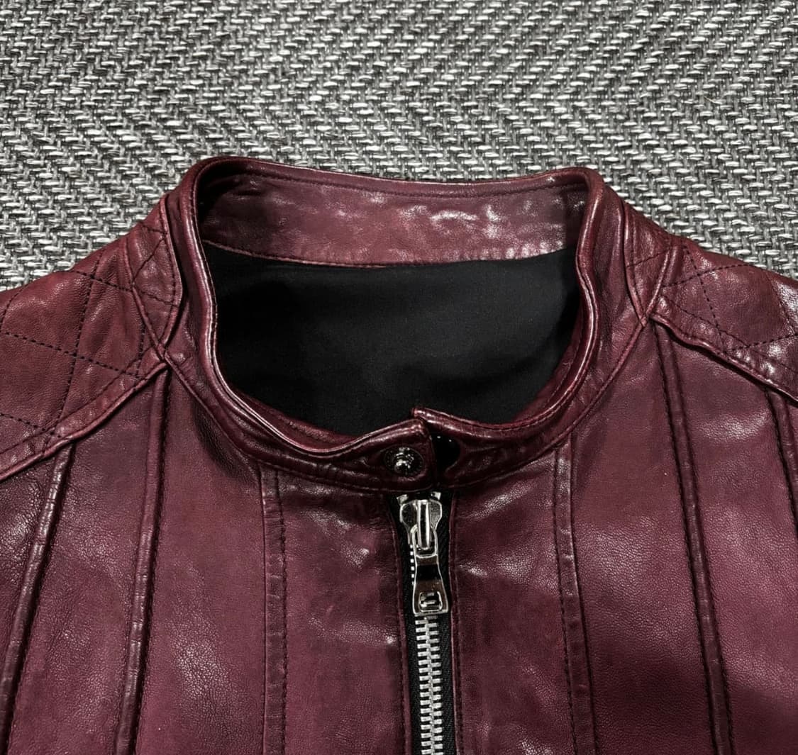 급처 이태리 슬림 크로스 베지터블 램스킨 자켓 버건디 상품이미지4