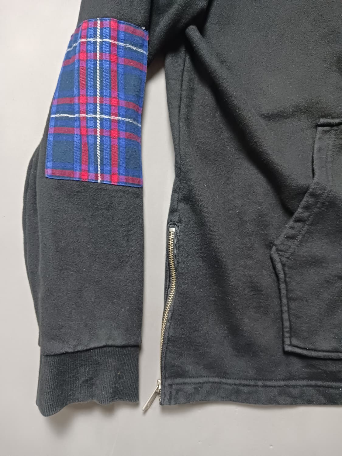 [L] PLAC 블랙 체크 레이어드 후드티 상품이미지4