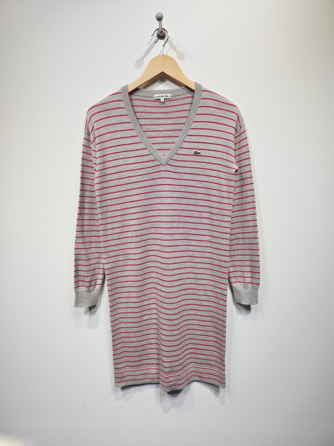 라코스테 브이넥 스트라이프 울 롱 니트/원피스 상품이미지2