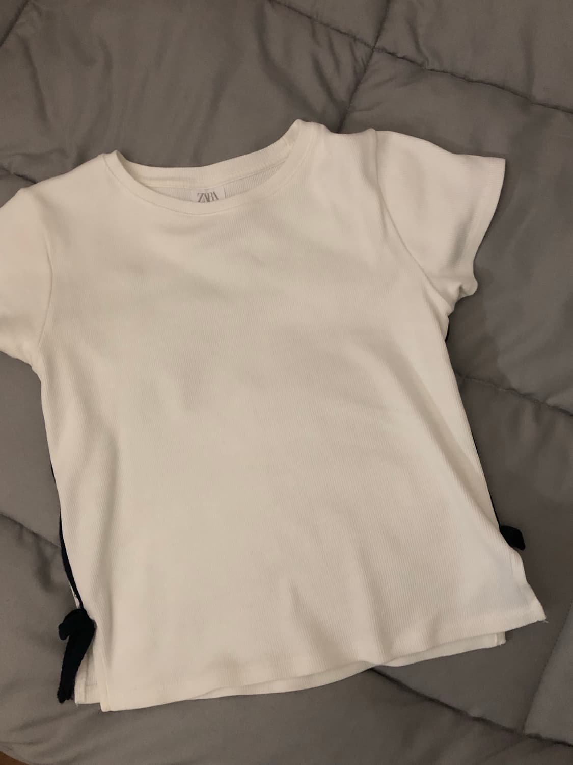 자라 사이드 리본 반팔티 화이트(네이비) 상품이미지2