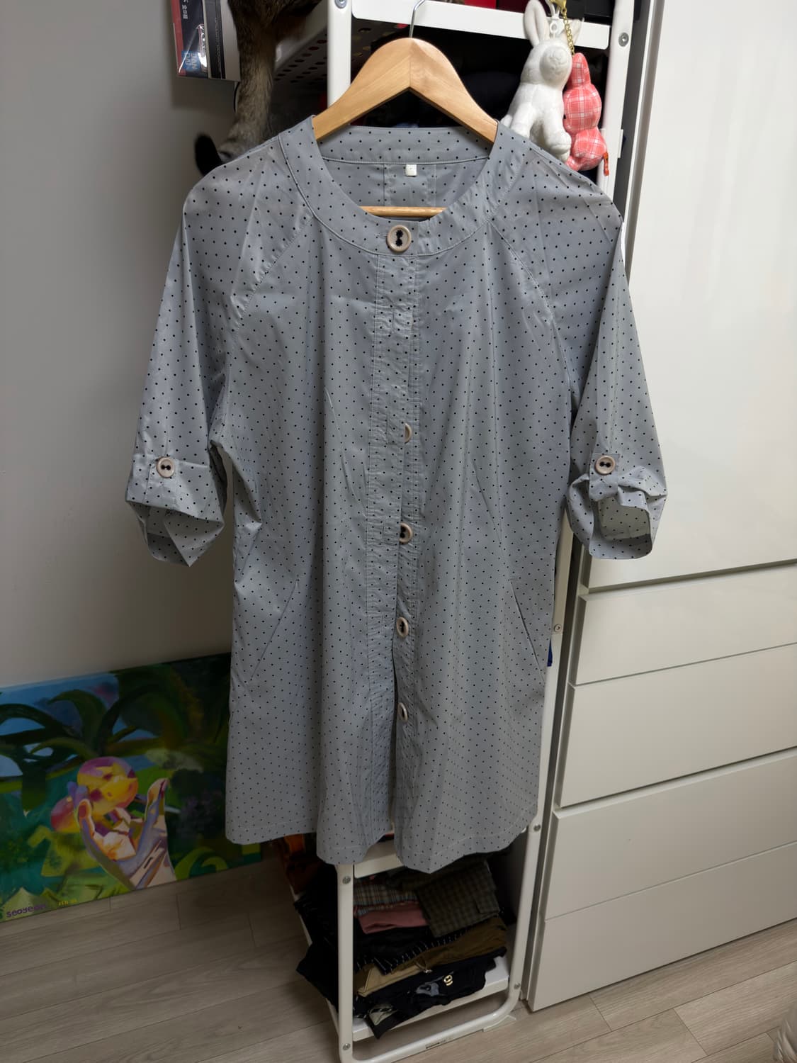 5부 도트 셔츠원피스 상품이미지1