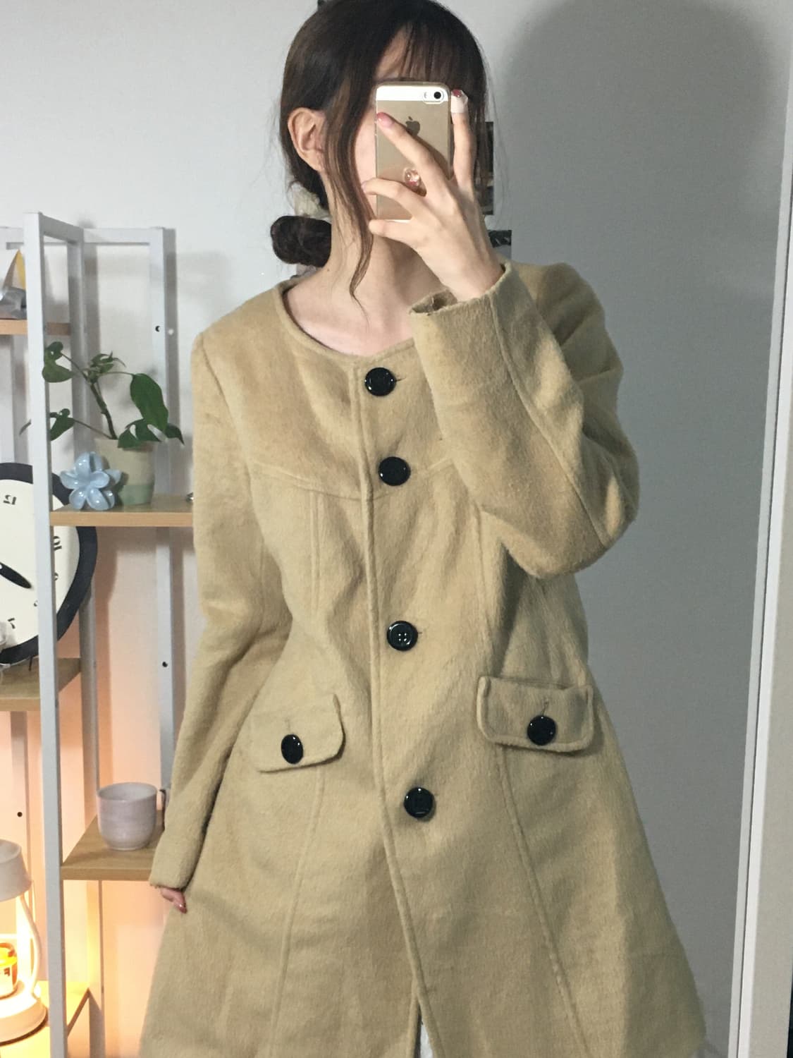 베이지 퍼 코트 상품이미지3