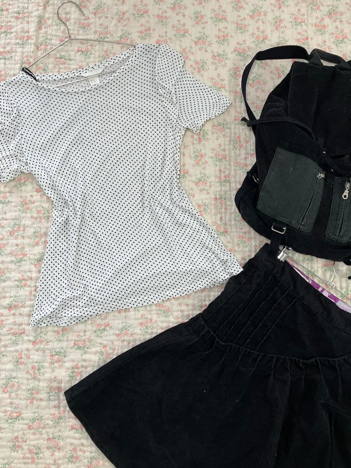 빈티지 화이트 도트 숄더 셔링 반팔 1034 y2k 스트릿 갸루 펑키 일 상품이미지1