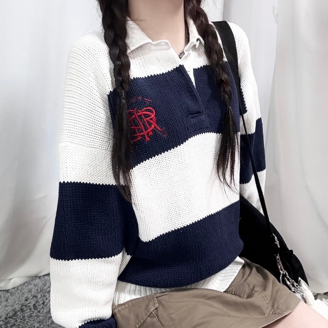 폴로 랄프로렌 80s 카라넥 배색 단가라 빈티지 니트 상품이미지10