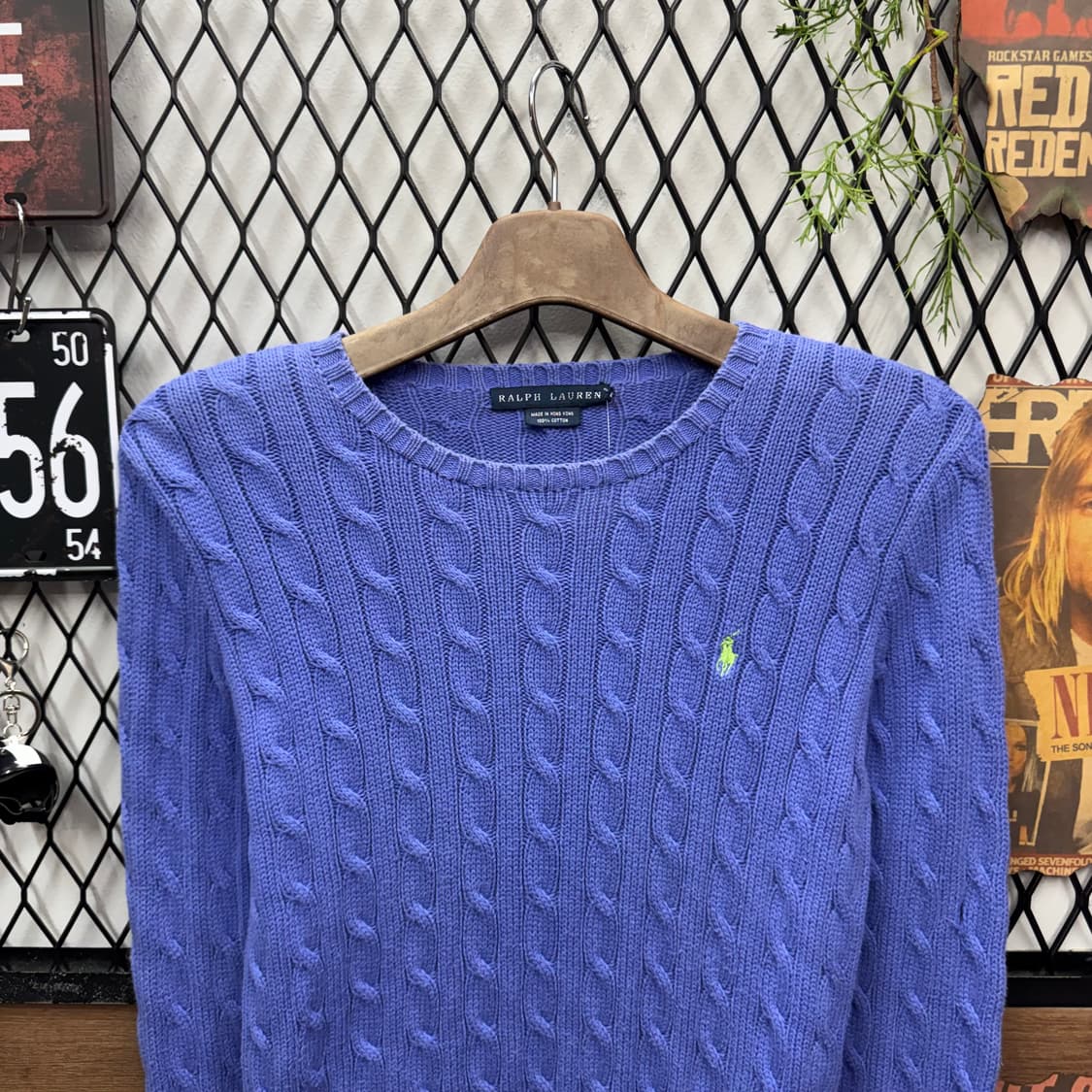 폴로 랄프로렌 케이블 니트 옐로우 포니 포인트 라이트블루 상품이미지3