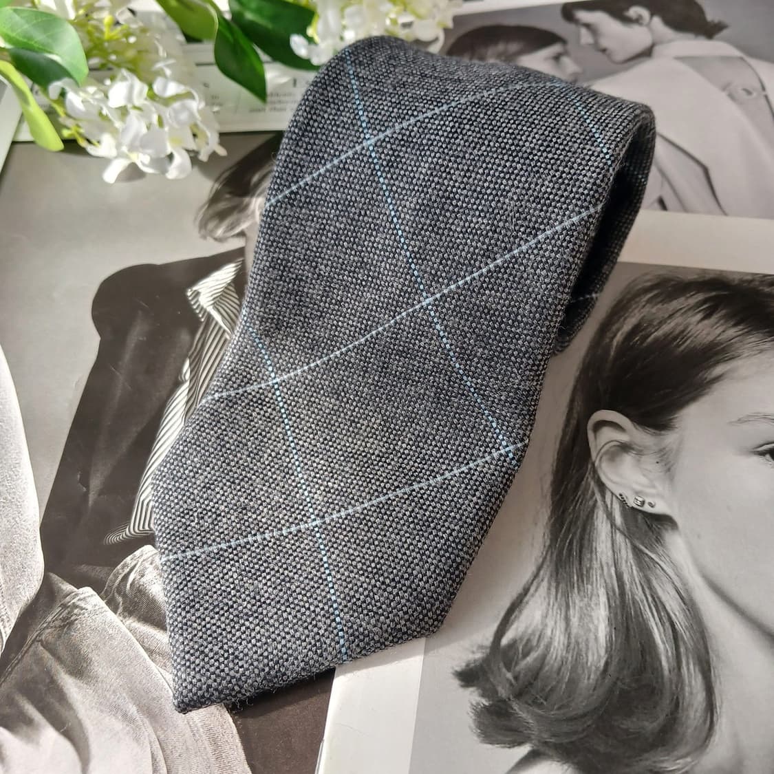 앤드류스타이 울 그레이 체크 넥타이 9.3cm A+등급 A19697 상품이미지3