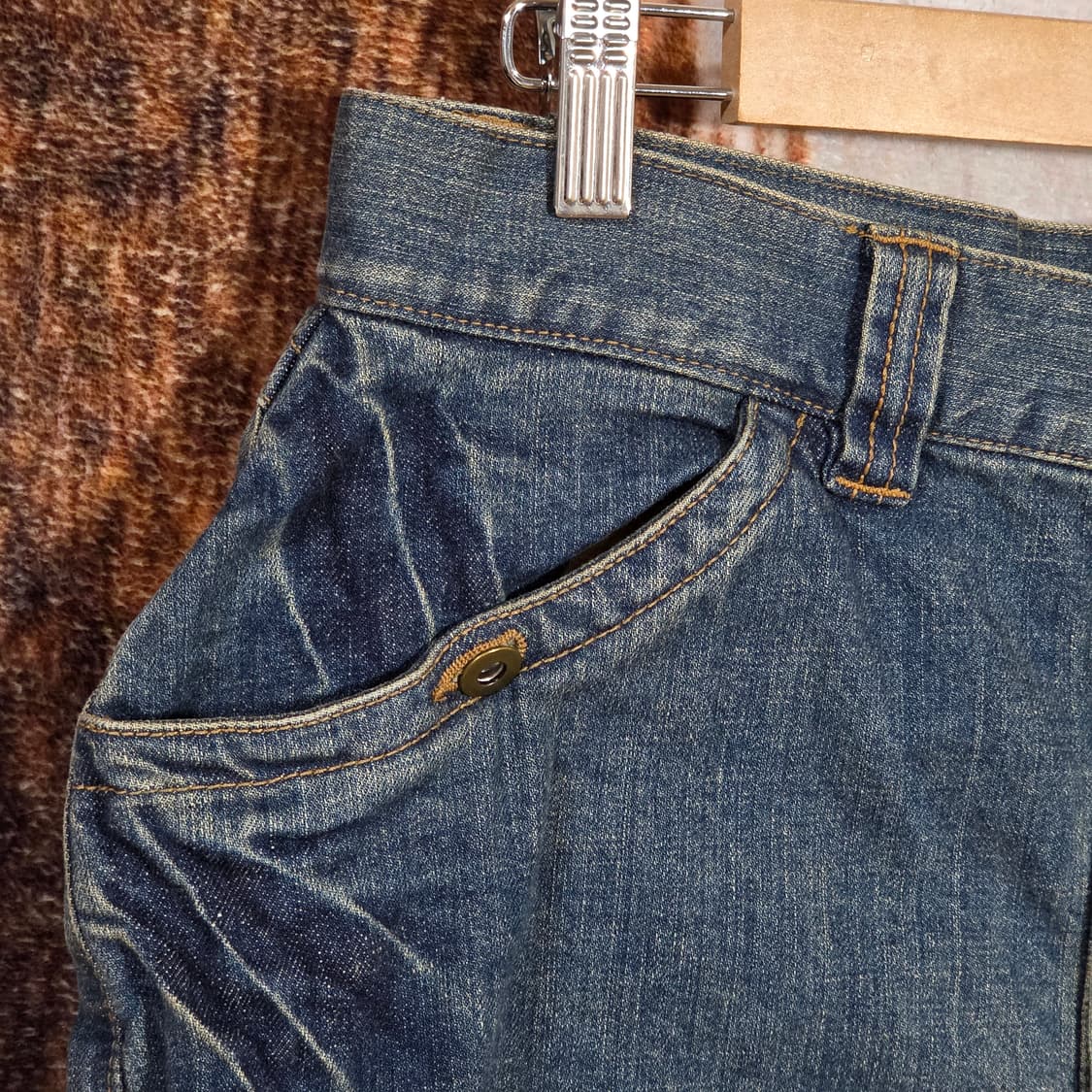 일본 빈티지 진청 워싱 버튼 미디 스커트 상품이미지2