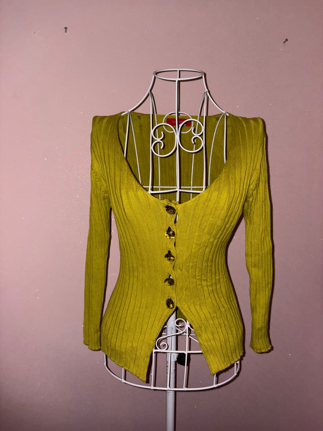 일본 빈티지 올리브 큐빅 가디건 상품이미지1