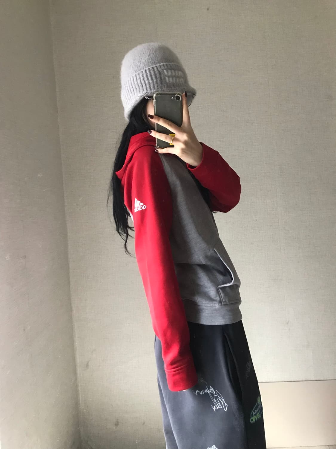 아디다스 그레이 레드 후드 져지 상품이미지4
