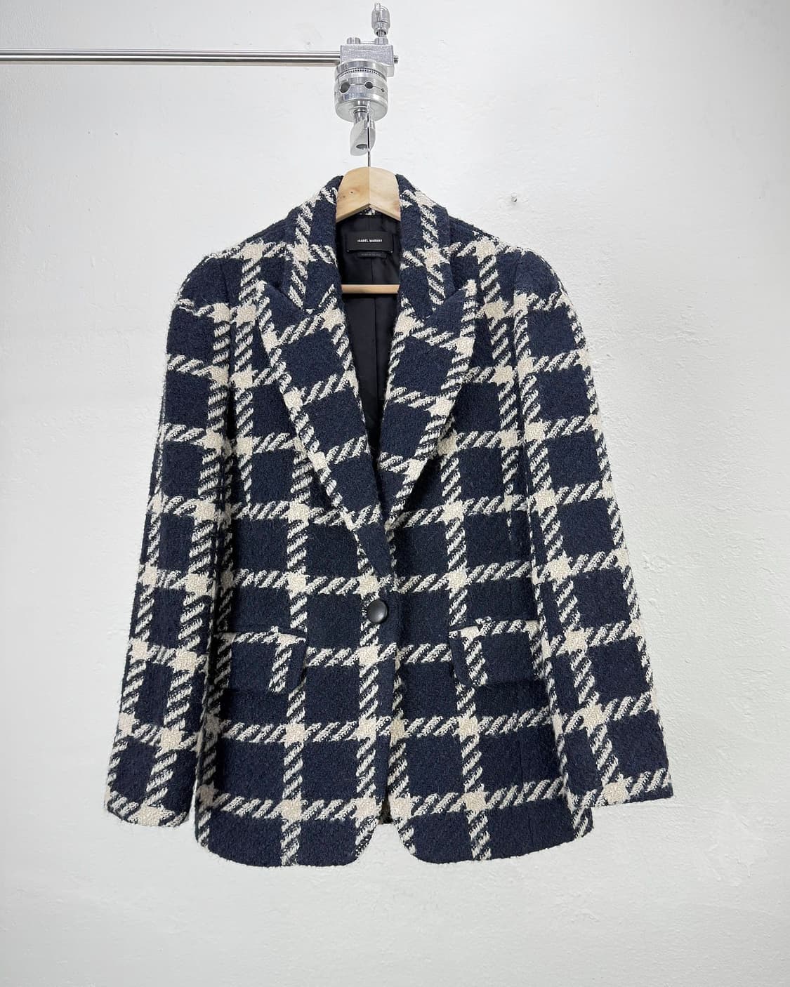 이자벨마랑 네이비 글렌 체크 트위드 라펠 자켓 상품이미지1