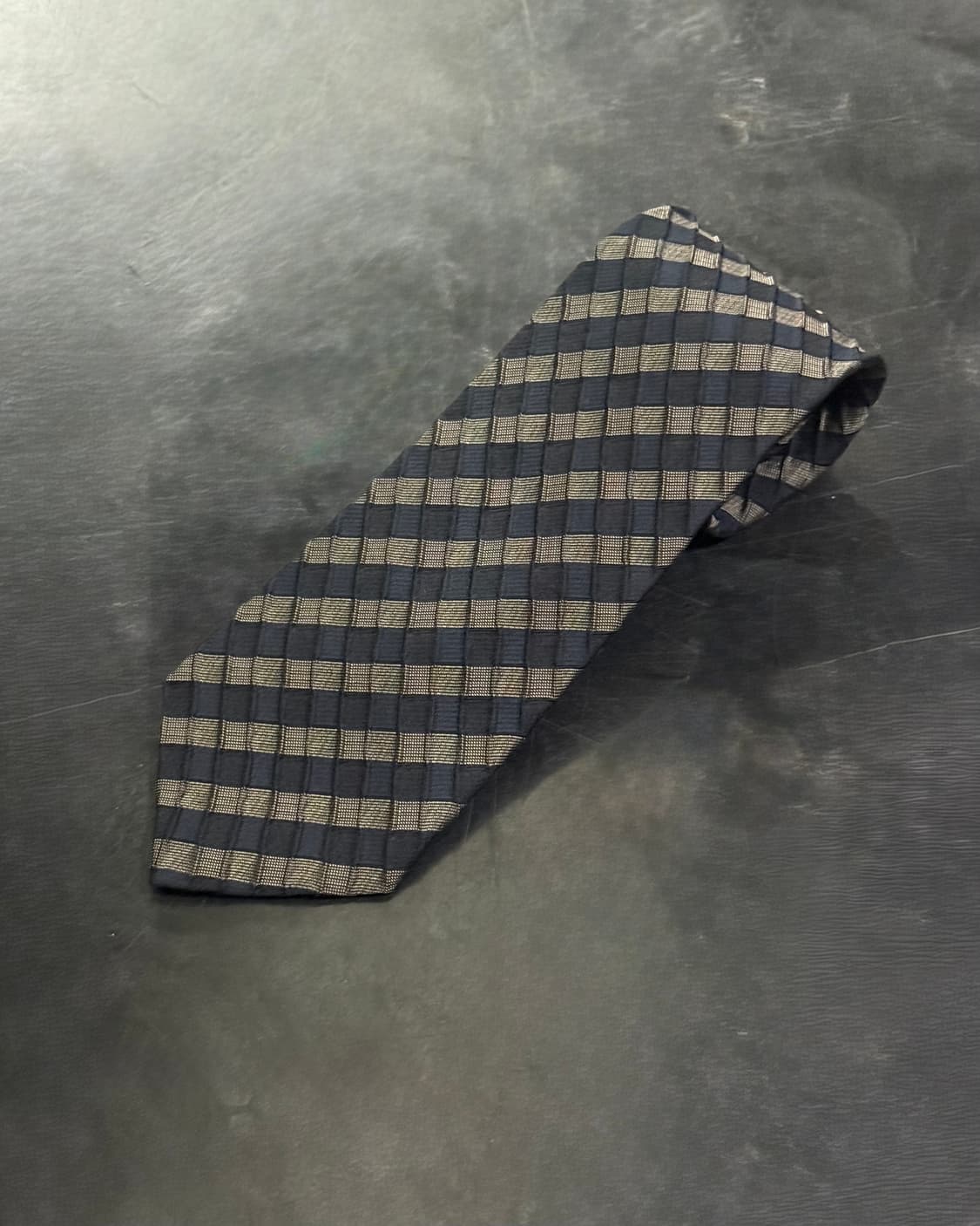 조르지오 페리 스트라이프 주름 실크 넥타이 네이비 그레이 집사 메이드 상품이미지3