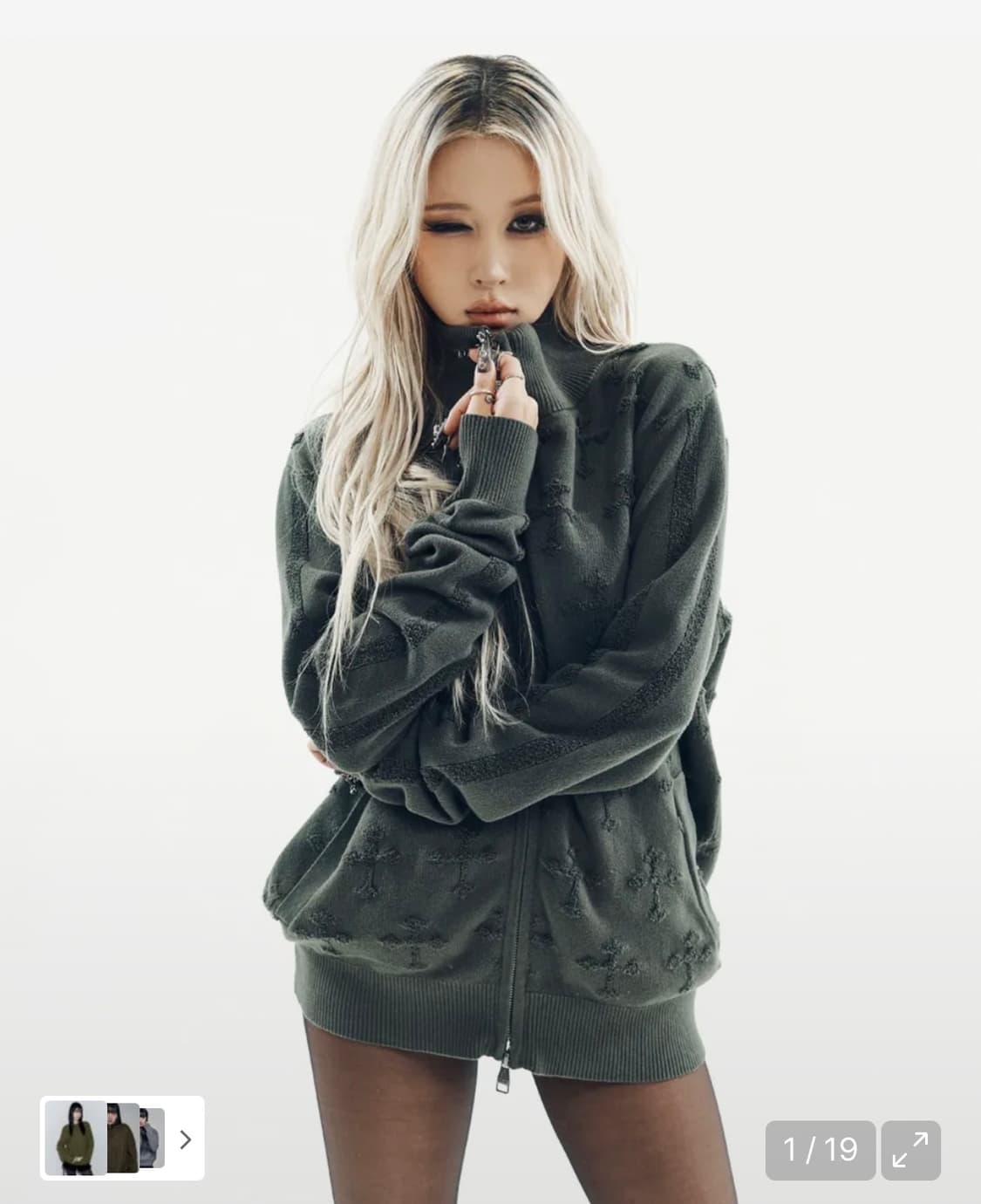 Cross Boucle Knit Zip-Up (Khaki)2 상품이미지1