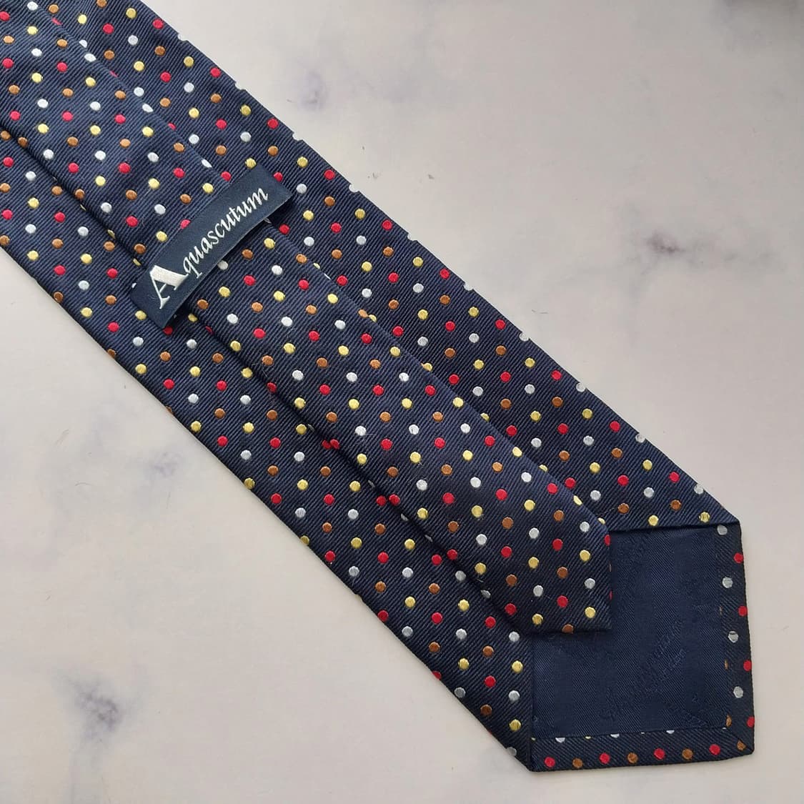 아쿠아스큐텀 실크 네이비 도트 패턴 넥타이 9.7cm A등급 K2572 상품이미지8