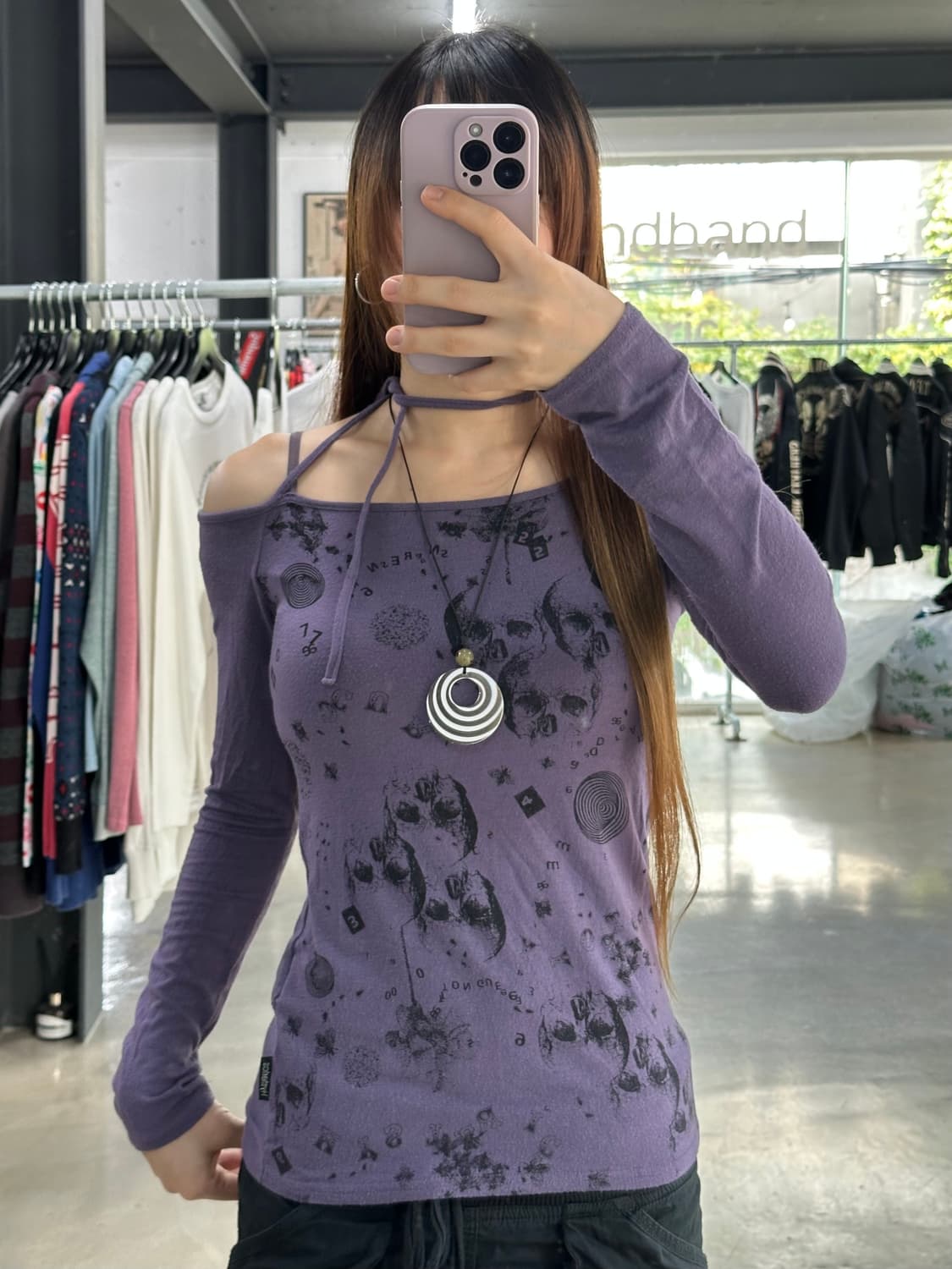 히스테릭글래머 스컬 초커 오프숄더 롱슬리브긴팔티 상품이미지2