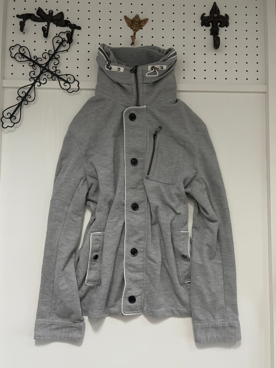 • Gray high neck loose fit zip-up 상품이미지1