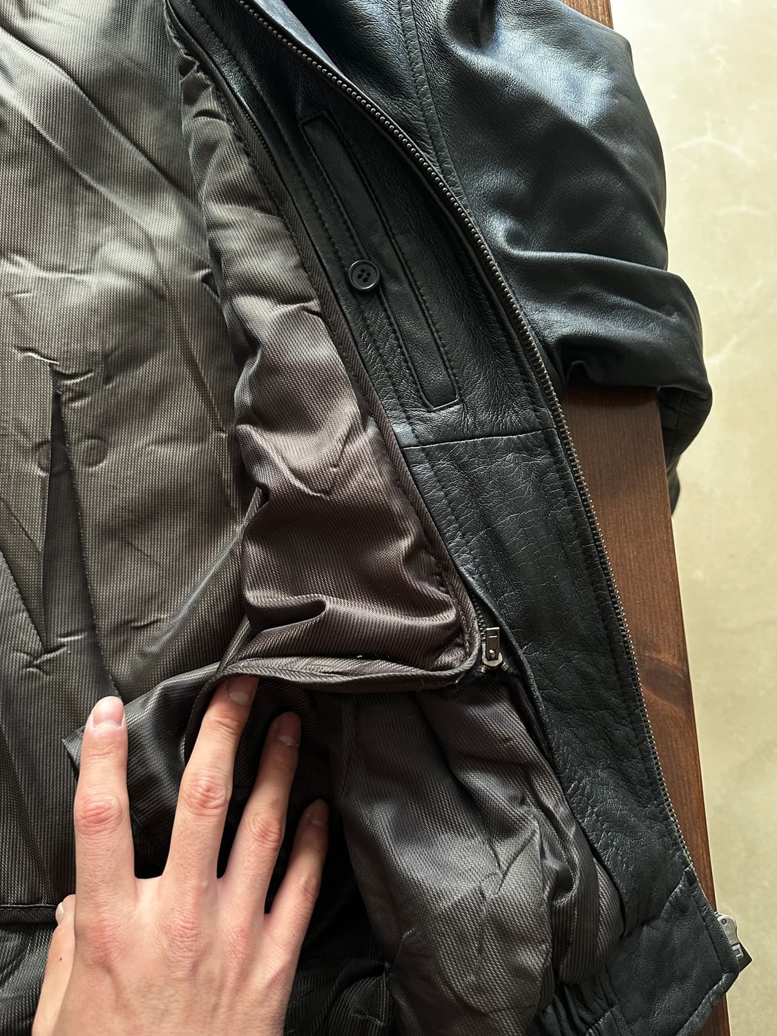 Parkland 빈티지 블랙 퍼 카라 레더 블루종 자켓 상품이미지2