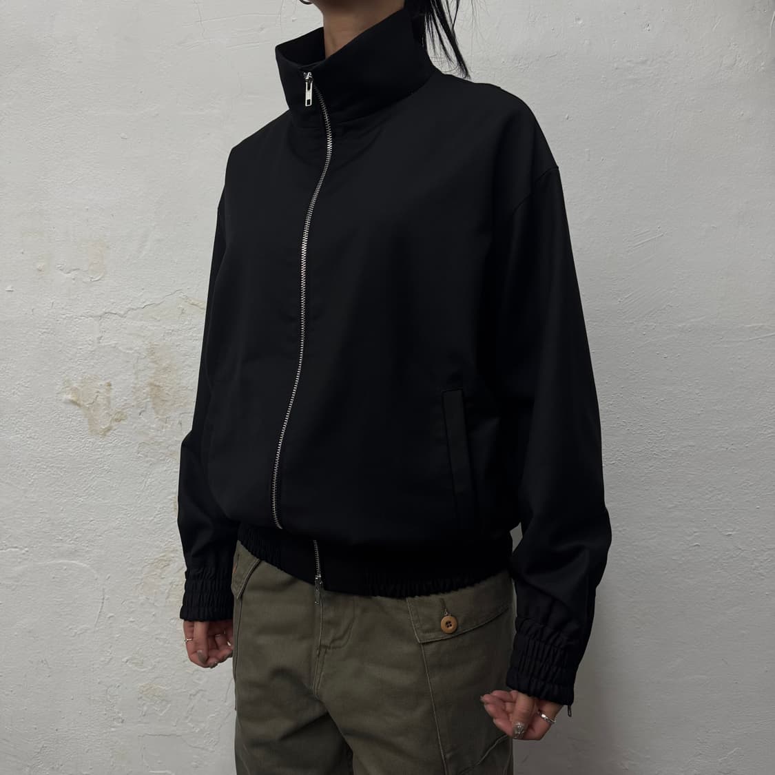 AZUL by moussy 블랙컬러 더블 집업 하이넥 블루종 자켓 상품이미지1