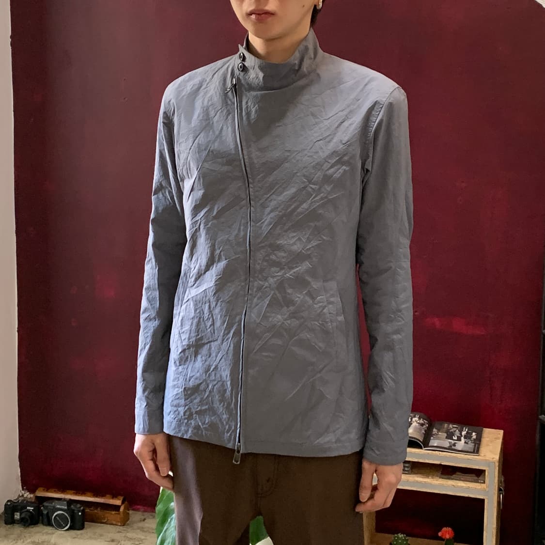 립 반 윙클 비대칭 염축가공 스윙 탑 블루종 상품이미지1