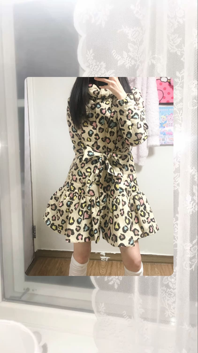 빈티지 원숭이 호피 리본 갸루 코트 패딩 히메갸루 로걀 라떼 오네갸루 상품이미지1