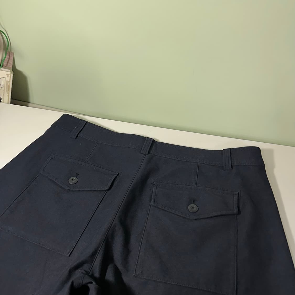 XL-XXL 34 유니클로 다크네이비 하이웨스트 와이드핏 투포켓 코튼팬츠 상품이미지3