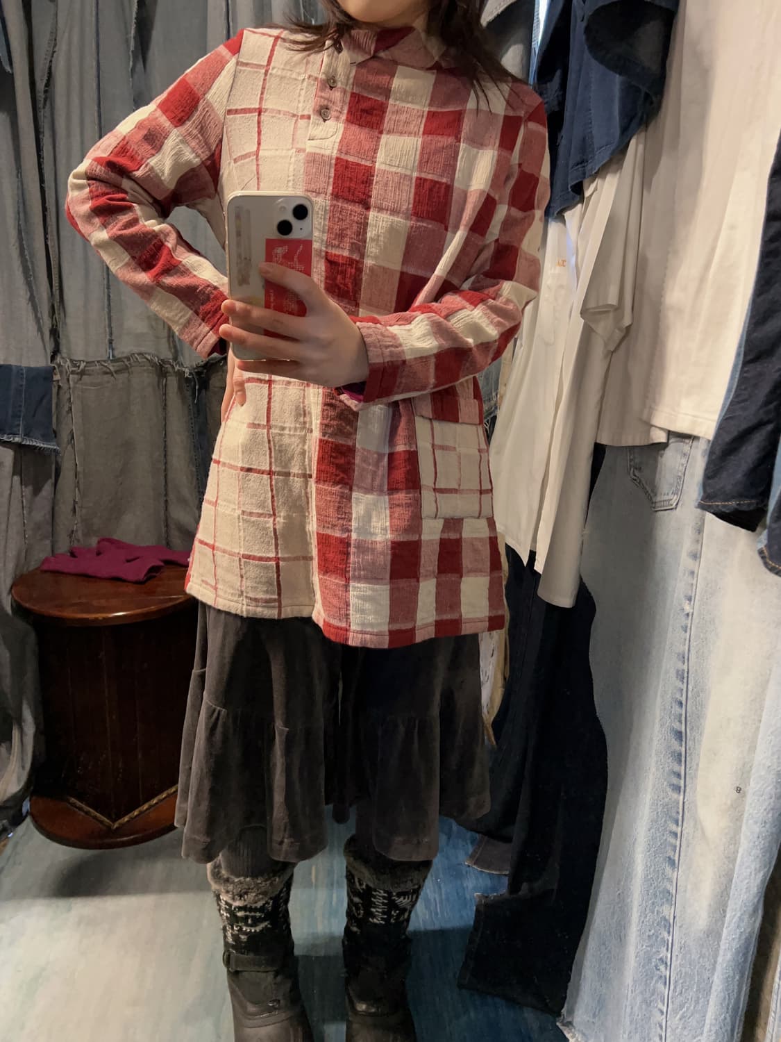 44-55 ) acha Panel Check Tunic Shirt 상품이미지3