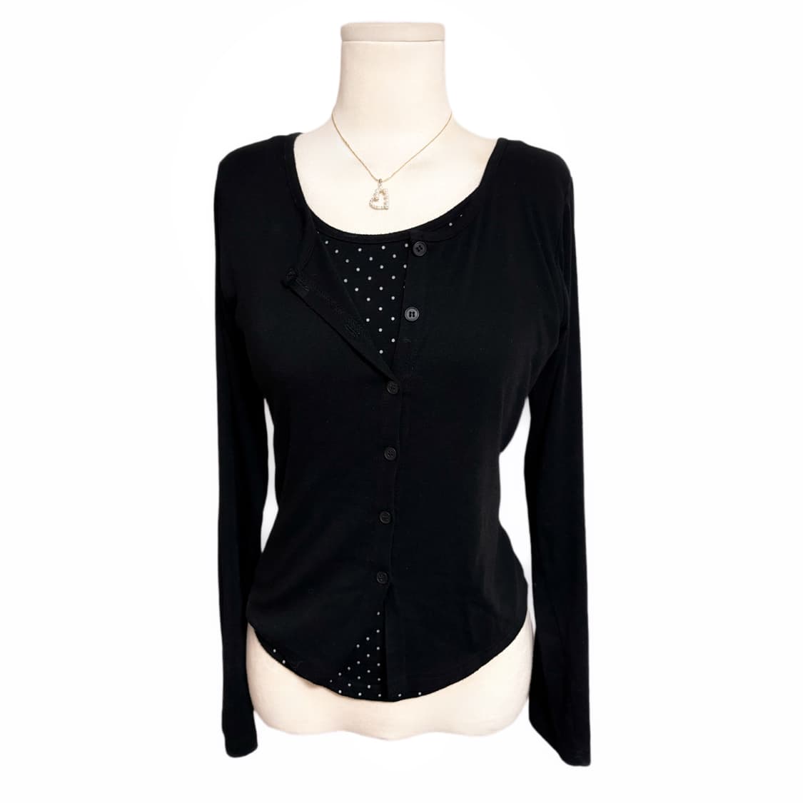 일본빈티지 히메갸루 블랙 도트 패턴 포인트 가디건 레이어드 긴팔 티 상품이미지1