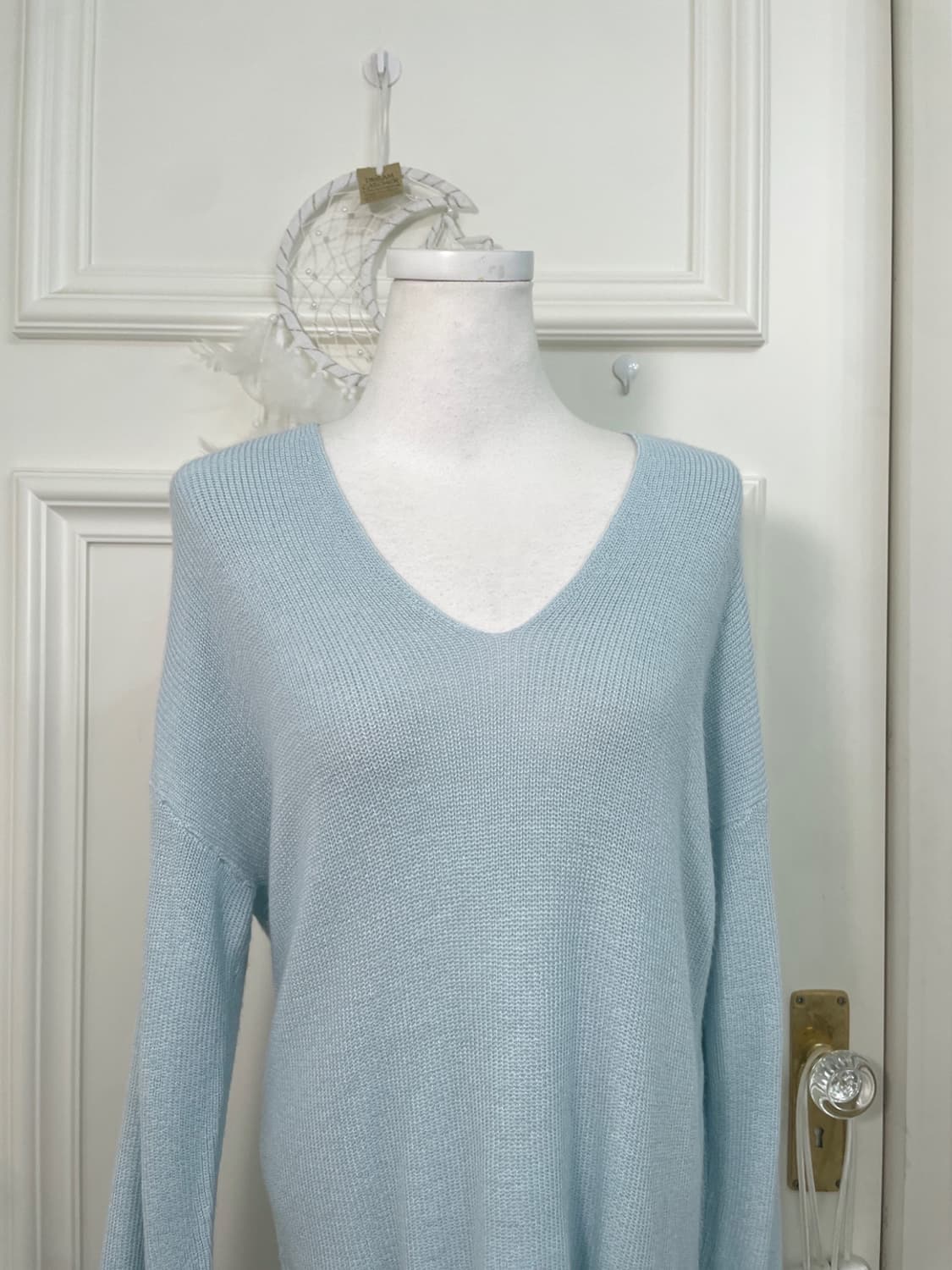 mint blue feminine v-neck knit top 상품이미지5