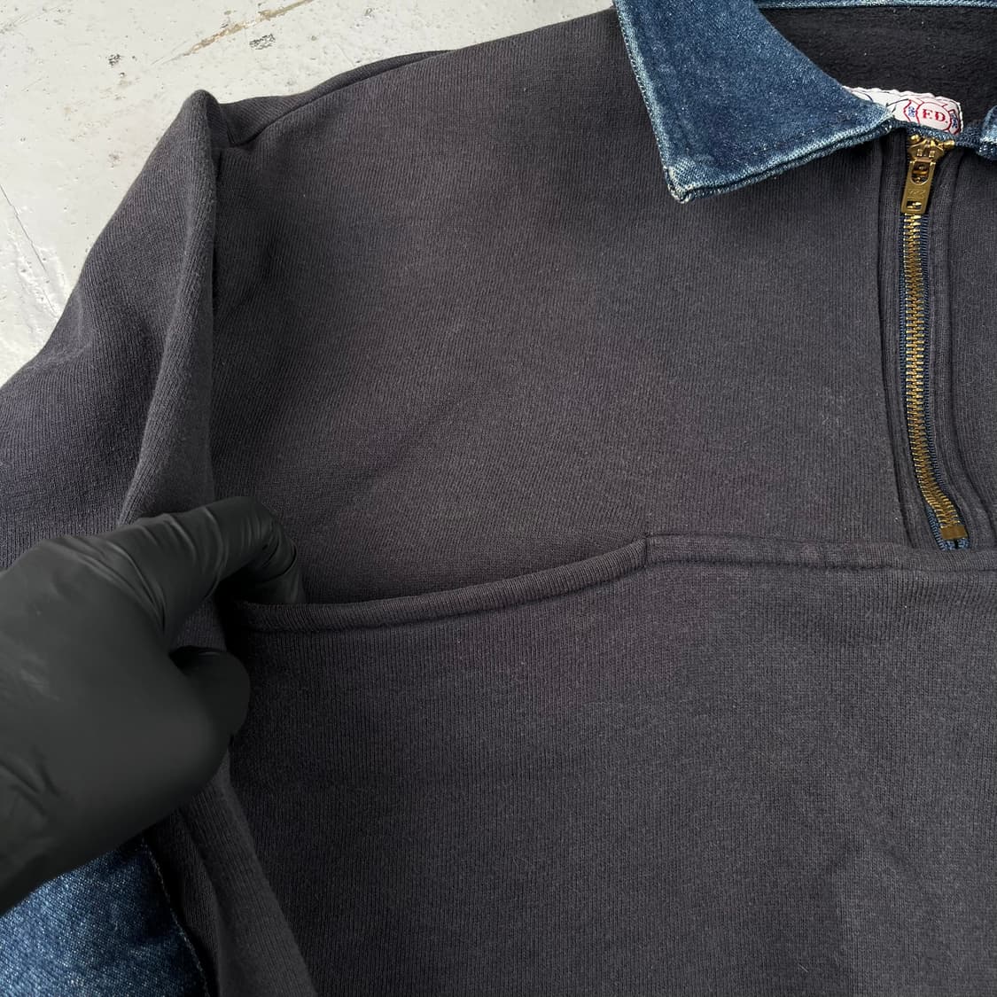 빈티지 FDJC 소방서 데님패치 하프집 스웻셔츠 상품이미지8