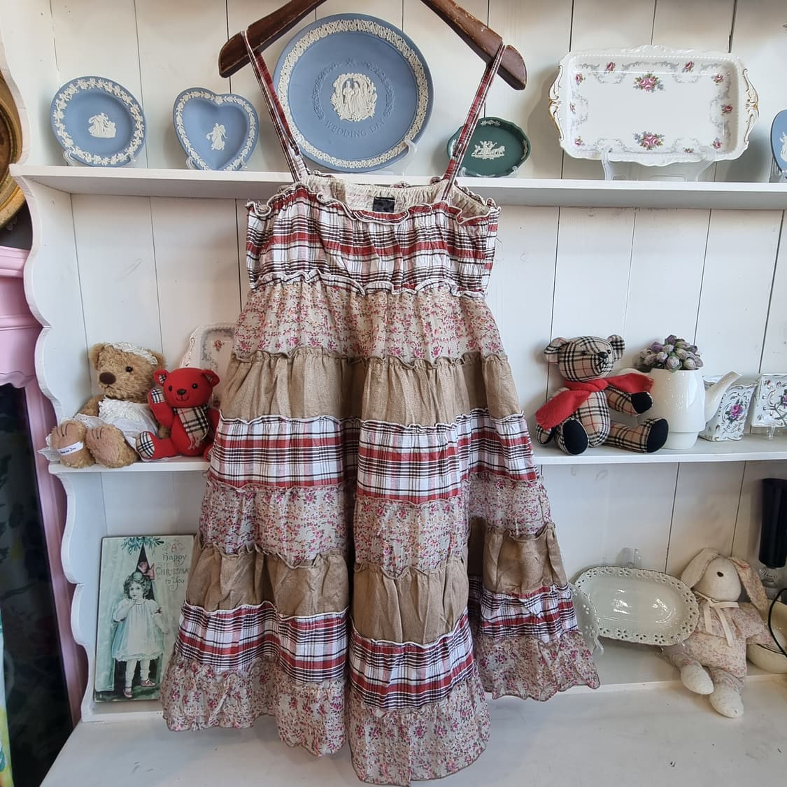 체크플라워 티어드 캐미솔 원피스 상품이미지1