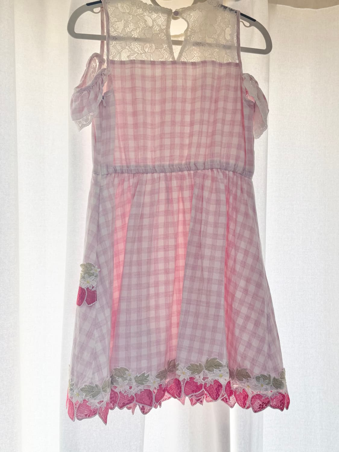 리즈리사 딸기 깅엄 체크 원피스 핑크 상품이미지2