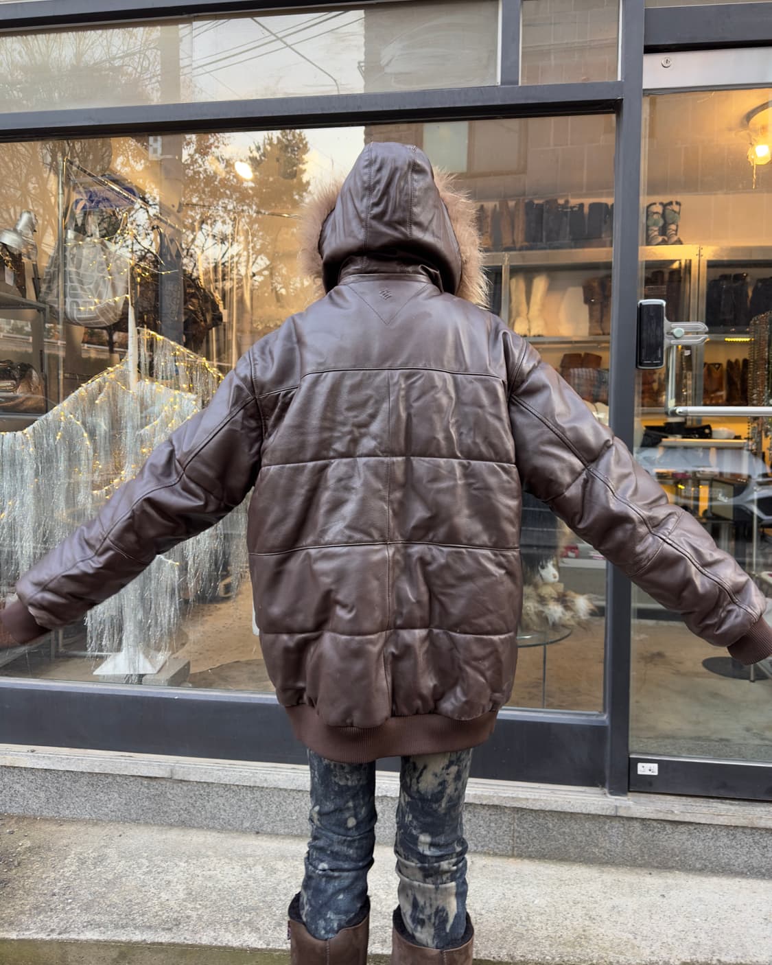 2000s 빈티지 로카웨어 가죽 & 퍼 트리밍 패딩 코트 상품이미지9