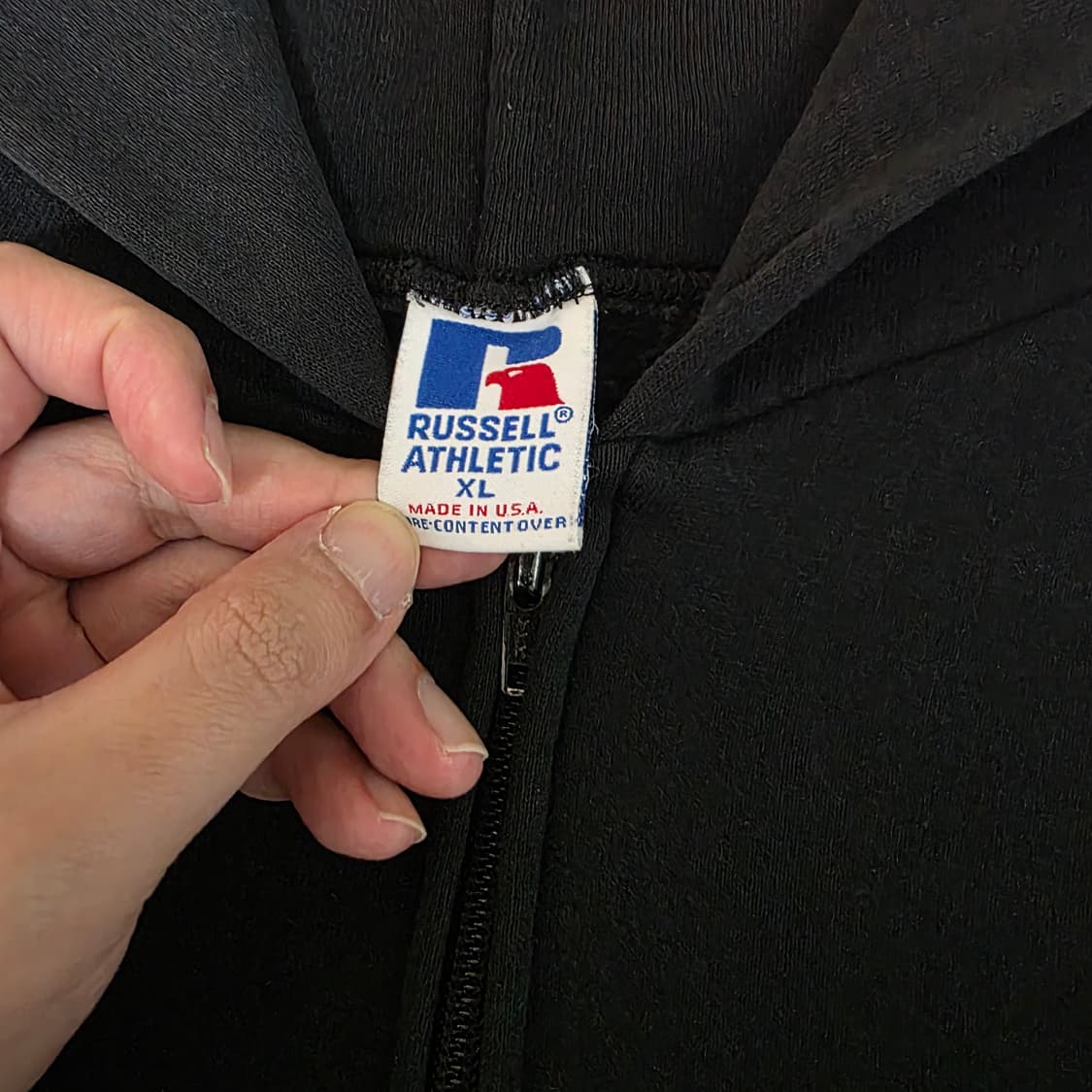 [XL] 90s USA 빈티지 러셀 애슬레틱 후드집업 블랙 나이스 페이딩 상품이미지6