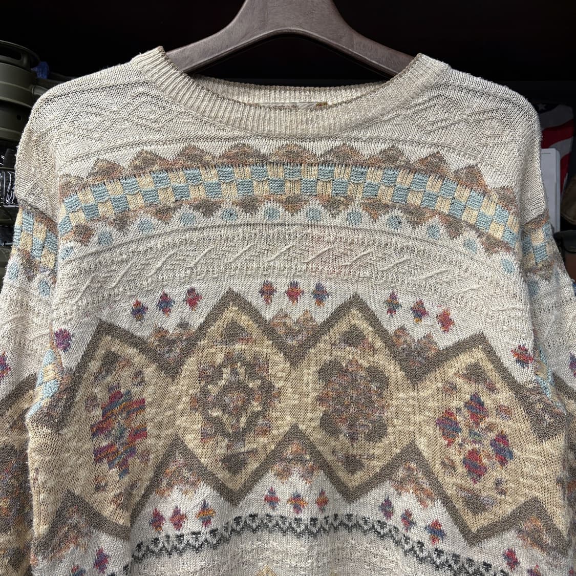 90s 사우스코스트 이태리 엠보싱 페어아일 패턴 울 스웨터 N559 상품이미지3