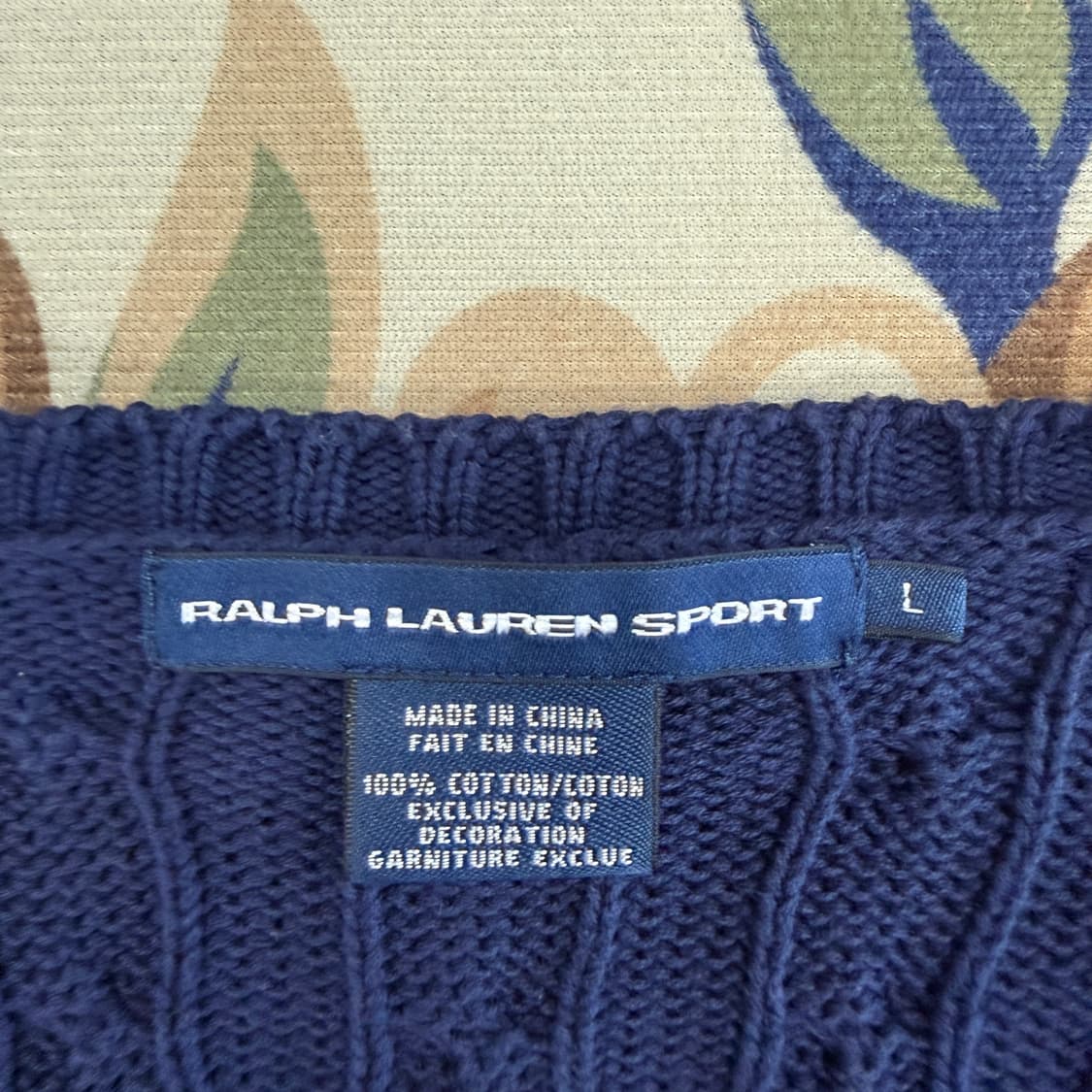 (우먼즈L)폴로 랄프로렌 코튼 브이넥 꽈배기니트(네이비) 상품이미지2