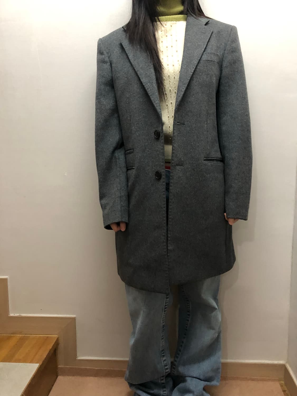 빈티지 그레이 울 하프 코트 상품이미지5