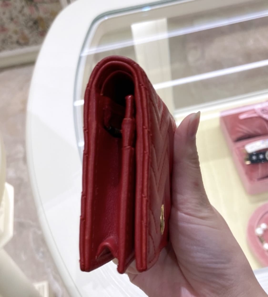 [정품] 구찌 마몬트 마룬 쉐브론 마틀라세 카드 지갑 버건디 
 상품이미지3