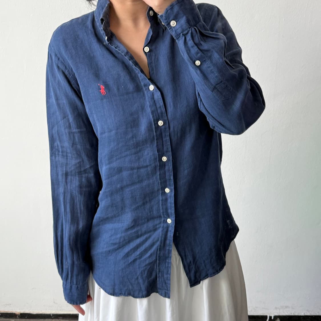 [S] 폴로 클래식핏 네이비 린넨 셔츠 상품이미지2