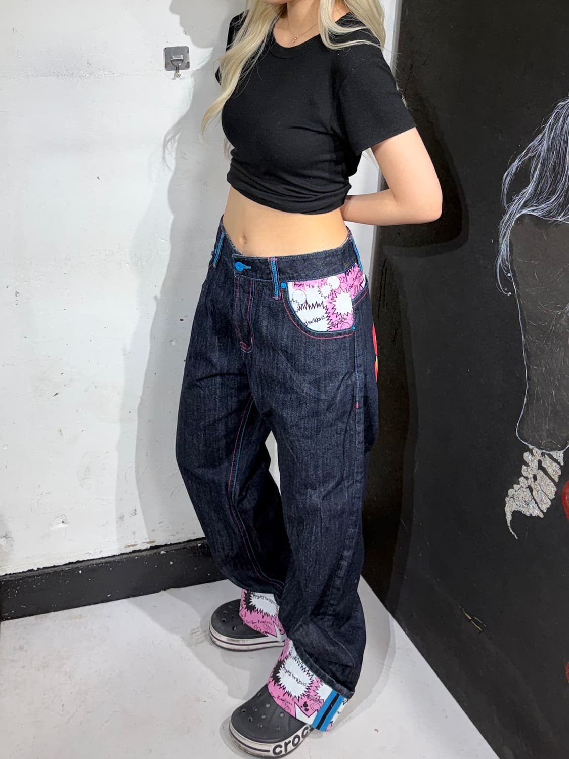 90s JPN 일본 빈티지 락 펑크 프린팅 와이드 데님 팬츠 청바지 상품이미지4