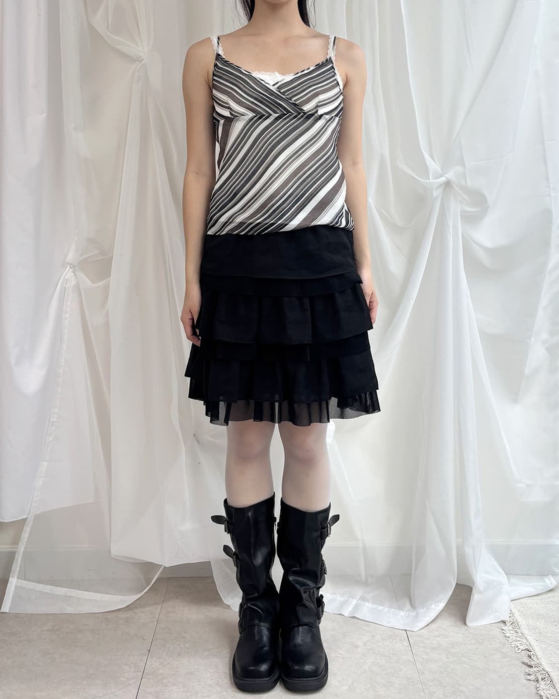 ICB wood mix diagonal stripe bustier 상품이미지8