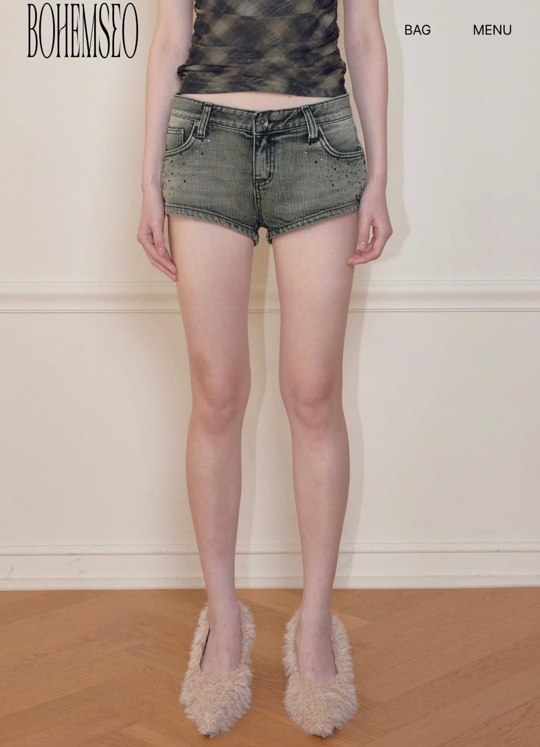 보헤미안서울 JEWEL DENIM SHORTS, GRAY 상품이미지1