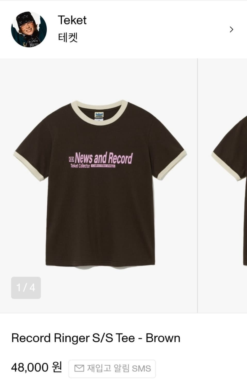 테켓 Record ringer s/s tee(brown) 상품이미지1
