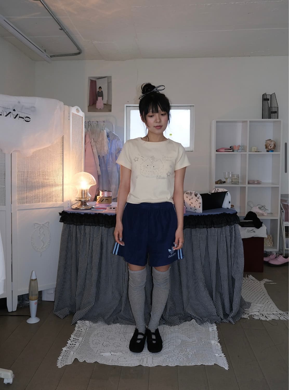 샤키리 shakiri 벌쓰데이 키리탑 반팔 티셔츠 크림 상품이미지2