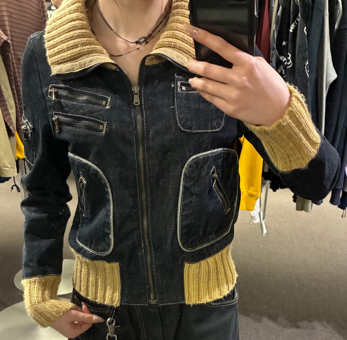 S)QZYZ 빈티지 니트 카라 여성 데님 자켓 상품이미지2